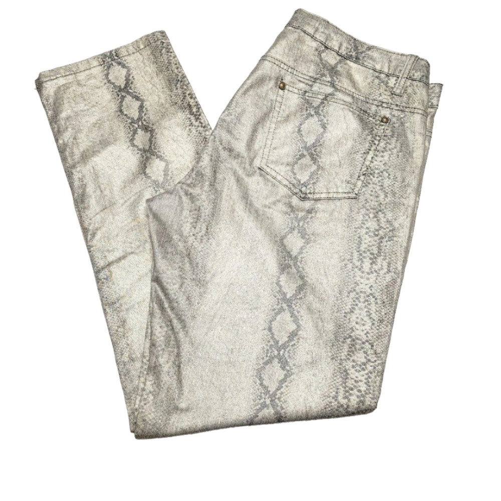 V Cristina Metallic Snakeskin Print Jeans in Silver and Gray